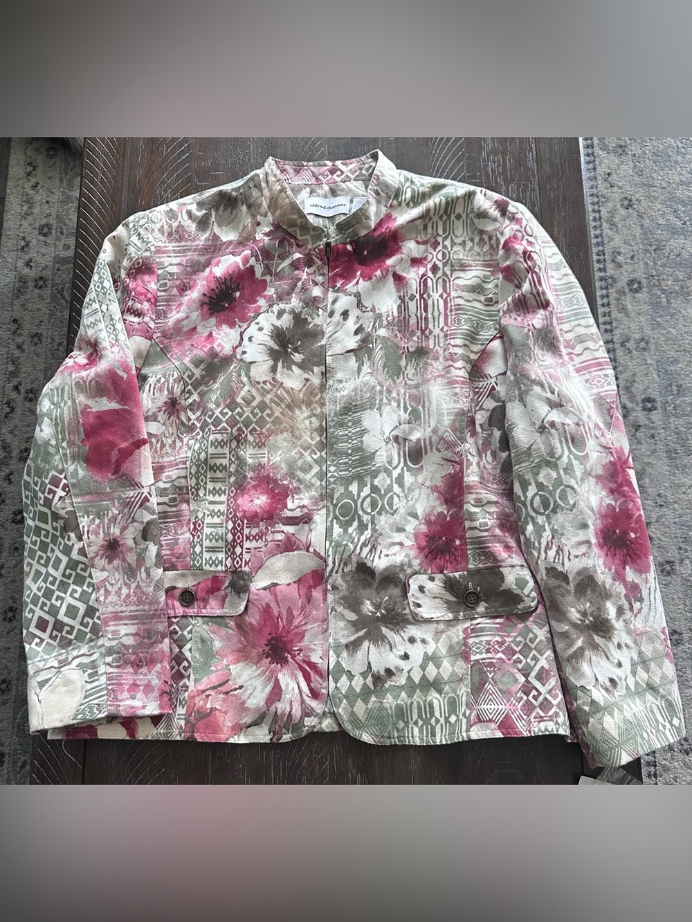 NWT Alfred Dunner Plus Size Floral Lightweight Faux Suede Zippered Jacket - Sz 2